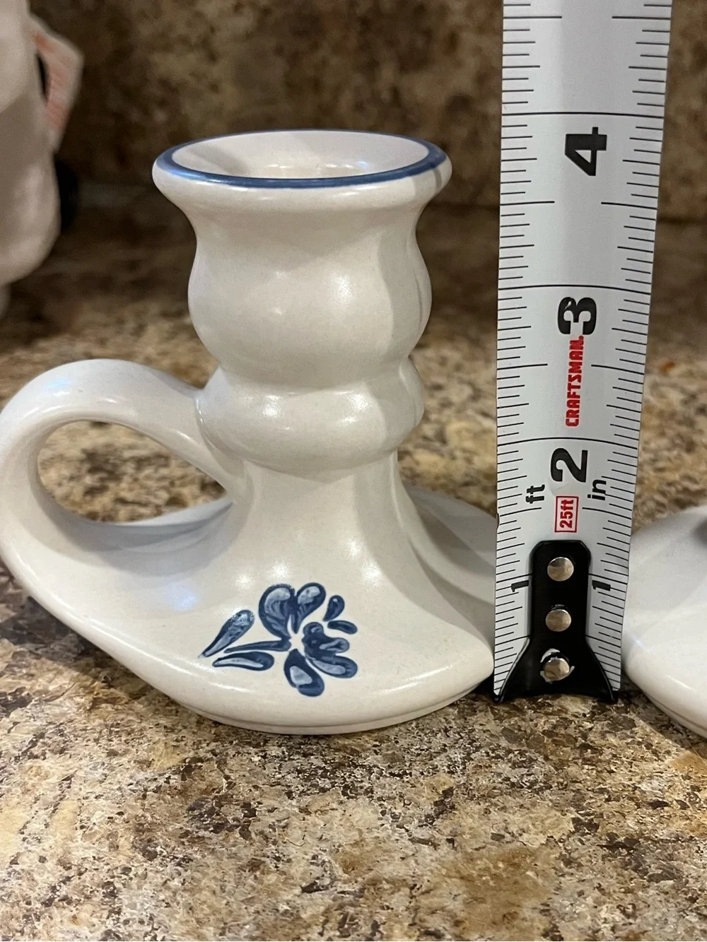 Vintage Pfaltzgraff Yorktowne White and Blue Floral Candle Holders - Set of 2